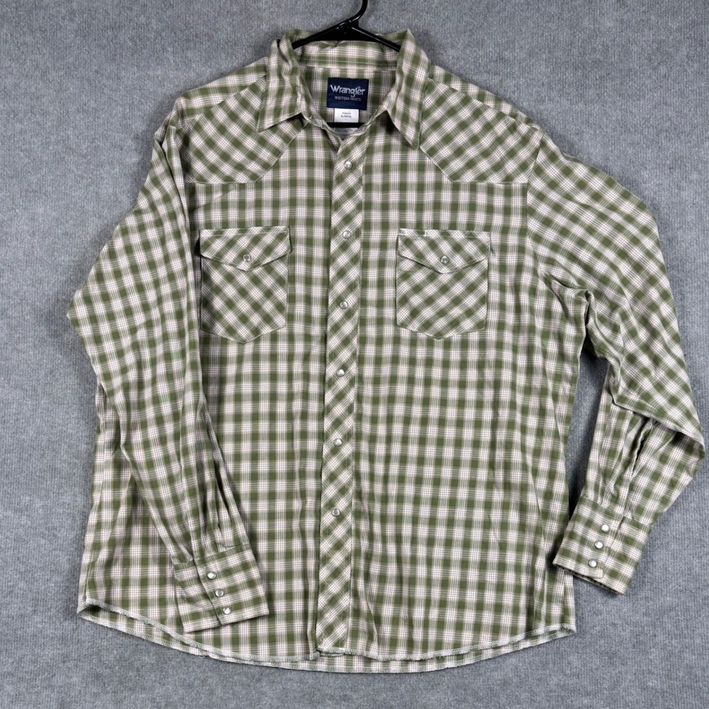 Wrangler Western Shirt Plaid Pearl Snap Long Sleeve XL Green White 75204PP